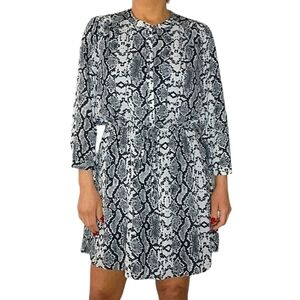 DR2 Long Sleeve Midi Dress Black White Sinch Waist Size Large